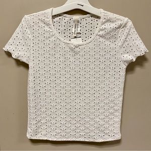 Reckless Hearts 💕 Sz M White Eyelet Top T Shirt NWT